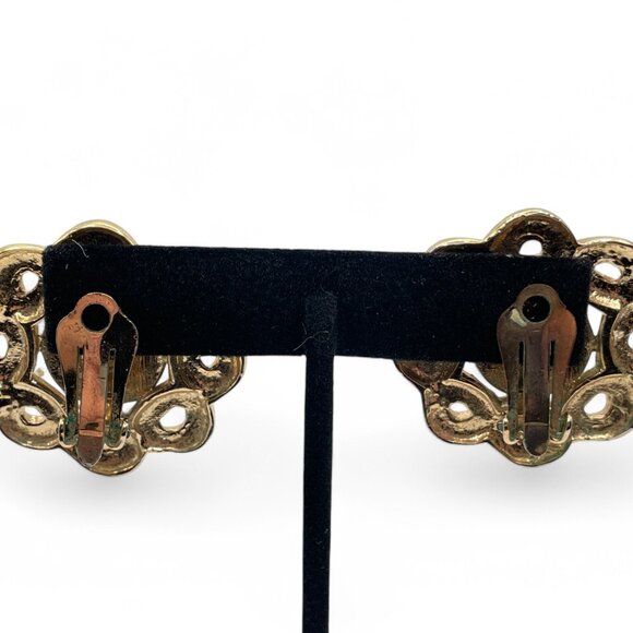 Vintage BUTLER Large Pearl and Rhinestone Clip-On Earrings Pave Gold Tone - Picture 6 of 9